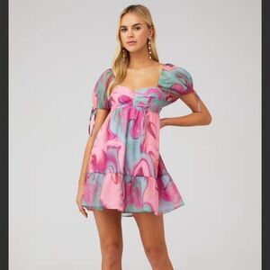 NWT Amanda Uprichard $238 Sicily Mini Puff Shoulder Dress - Mystic - XS